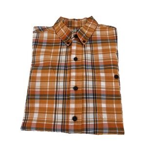 RedHead Mens Orange Plaid Short Sleeve Button Down Shirt Large Pocket Cotton